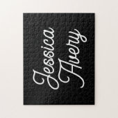 Willekeurige naam | Elegant wit script op zwart Legpuzzel (Verticaal)