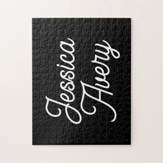 Willekeurige naam | Elegant wit script op zwart Legpuzzel (Verticaal)
