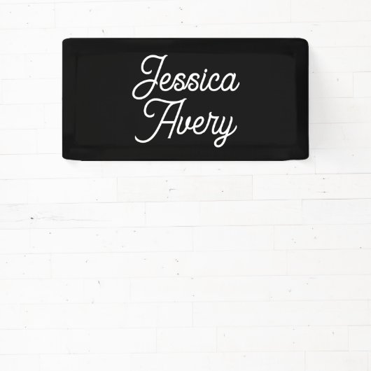 Willekeurige naam | Elegant  wit script op zwart Spandoek (Insitu)