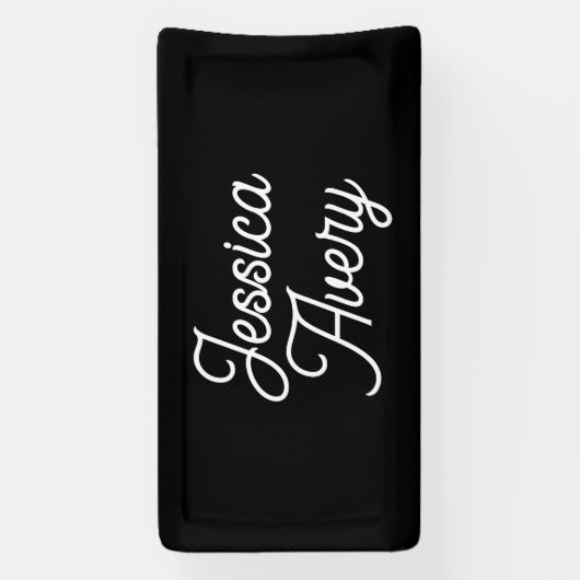 Willekeurige naam | Elegant  wit script op zwart Spandoek (Verticaal)