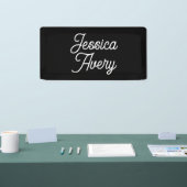 Willekeurige naam | Elegant  wit script op zwart Spandoek (Beurs)