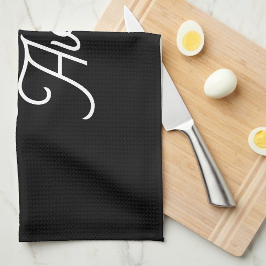 Willekeurige naam | Elegant wit script op zwart Theedoek (Quarter Fold)