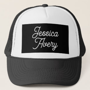 Willekeurige naam Elegant wit script op zwart Trucker Pet