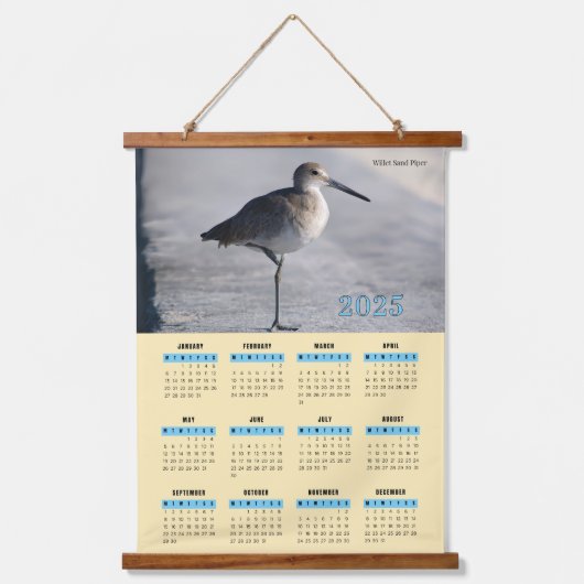 Willet Piper Bird Wall Kalender Hangend Wandkleed (Voorkant)