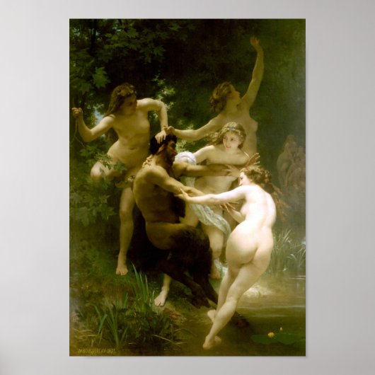 William-Adolphe Bouguereau-Nymphs en Satyr Poster (Voorkant)