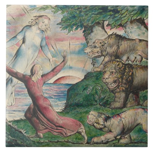 William Blake-Dante die van de drie Beasts loopt Tegeltje (Voorkant)
