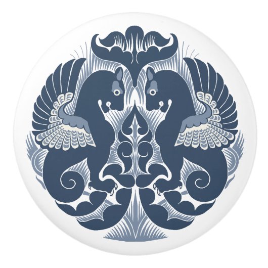 William De Morgan Blue Griffins Ceramic Pull Keramische Knop (Voorkant)