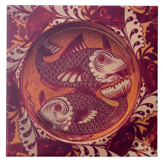 William * De Morgan Fish Red Tegeltje (Voorkant)