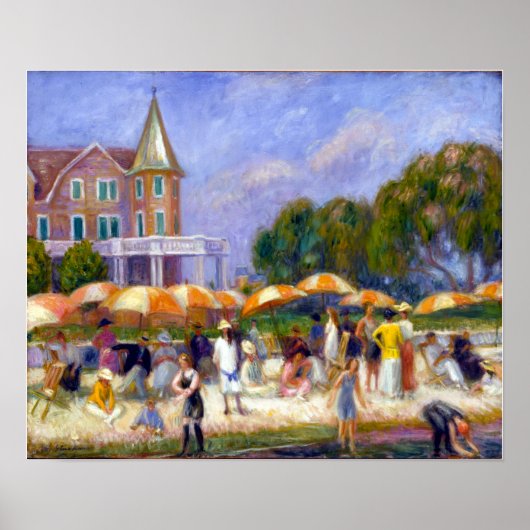 William Glackens Beach Umbrellas op blauw punt Poster (Voorkant)