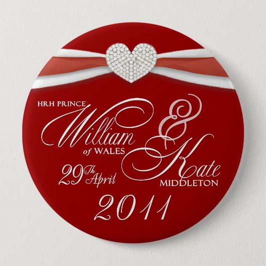 William & Kate - Royal Wedding Souvenir Pin Ronde Button 4,0 Cm (Voorkant)
