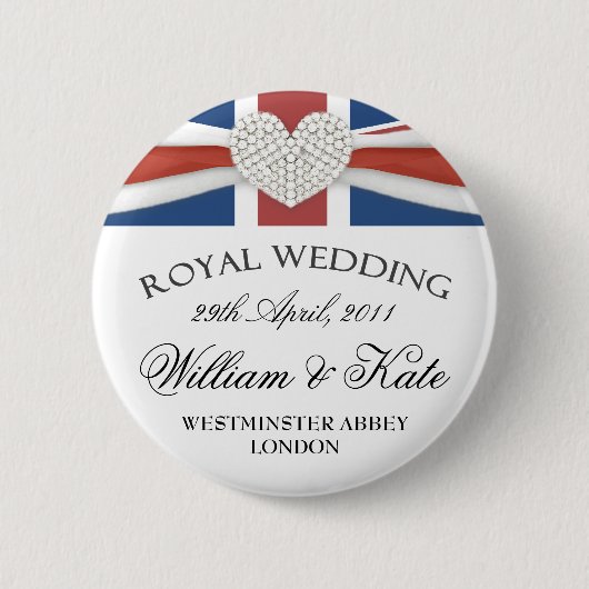 William & Kate Wedding Mememorative Keepomwille Pi Ronde Button 5,7 Cm (Voorkant)