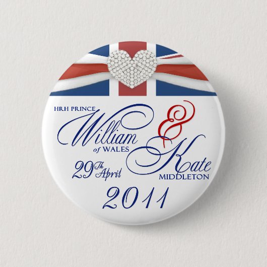 William & Kate Wedding Mememorative Keepomwille Pi Ronde Button 5,7 Cm (Voorkant)