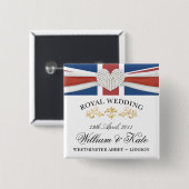William & Kate Wedding Souvenir Pins Vierkante Button 5,1 Cm (Voorkant /achterkant)