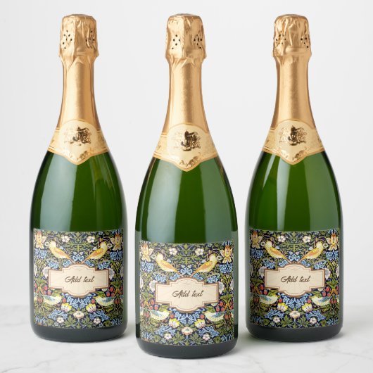 William Morris: aardbeiendief SJABLOON, Sparkling Wijnetiket (Flessen)