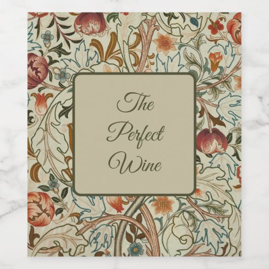 William Morris Acanthus Borduurwerk Bloemen Patroo Wijn Etiket (Enkel label)