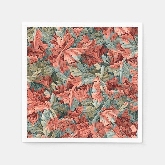 William Morris Acanthus Botanical Red Green Servet (Voorkant)