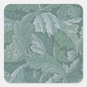 William Morris Acanthusblad Tealblauw Patroon Vierkante Sticker