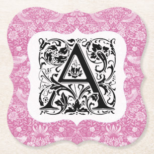 William Morris Alfabet Strawberry Thief Roze Kartonnen Onderzetters