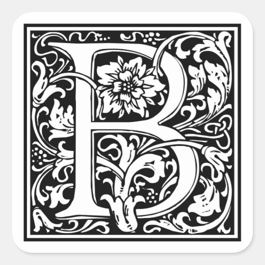William Morris Alphabet "B" Vierkante Sticker (Voorkant)