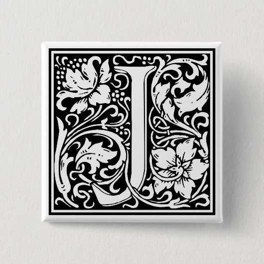 William Morris Alphabet "J" Vierkante Button 5,1 Cm (Voorkant)