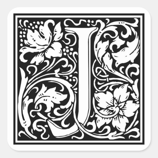 William Morris Alphabet "J" Vierkante Sticker (Voorkant)