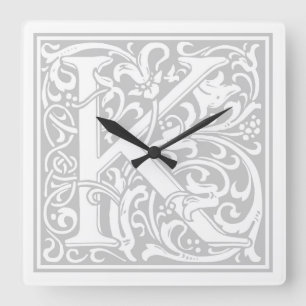 William Morris Alphabet "K" Square Wall Clock Vierkante Klok