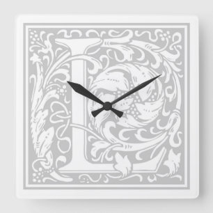 William Morris Alphabet "L" Square Wall Clock Vierkante Klok