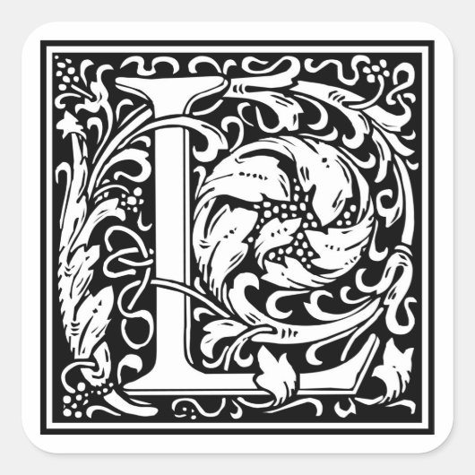 William Morris Alphabet "L" Vierkante Sticker (Voorkant)