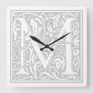 William Morris Alphabet "M" Square Wall Clock Vierkante Klok