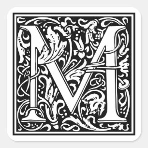 William Morris Alphabet "M" Vierkante Sticker