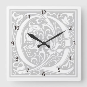 William Morris Alphabet "Q" Square Wall Clock Vierkante Klok