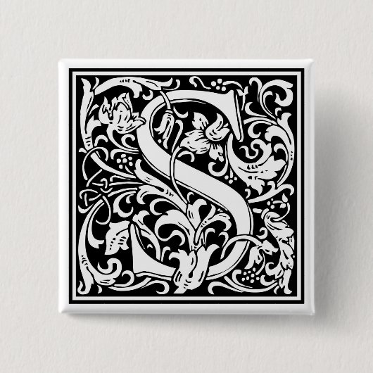 William Morris Alphabet "S" Vierkante Button 5,1 Cm (Voorkant)