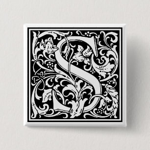 William Morris Alphabet "S" Vierkante Button 5,1 Cm