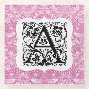 William Morris Alphabet Strawberry Thief Pink Glazen Onderzetter
