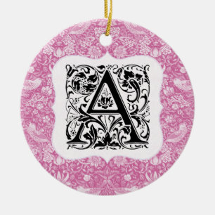 William Morris Alphabet Strawberry Thief Pink Keramisch Ornament