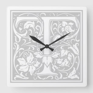 William Morris Alphabet "T" Square Wall Clock Vierkante Klok