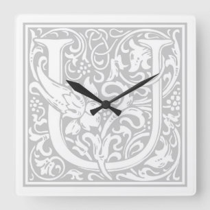 William Morris Alphabet "U" Square Wall Clock Vierkante Klok