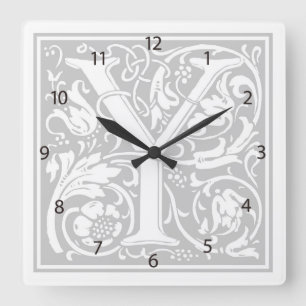 William Morris Alphabet "Y" Square Wall Clock Vierkante Klok