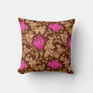 William Morris Anemone, Brown and Fuchsia Pink Kussen