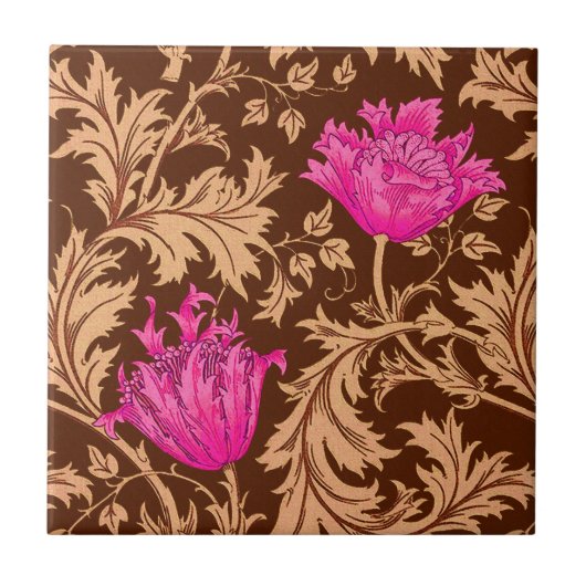 William Morris Anemone, Brown and Fuchsia Pink Tegeltje (Voorkant)