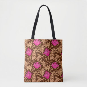 William Morris Anemone, Brown and Fuchsia Pink Tote Bag