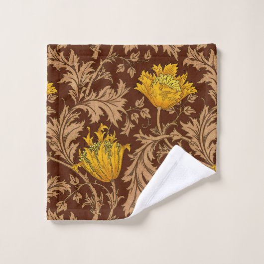 William Morris Anemone, Brown en Mustard Gold Bad Handdoek (Wasdoekje)