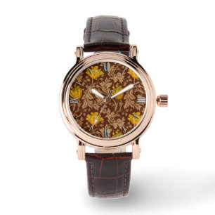 William Morris Anemone, Brown en Mustard Gold Horloge