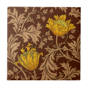William Morris Anemone, Brown en Mustard Gold Tegeltje