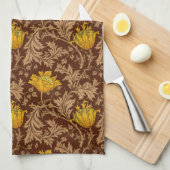 William Morris Anemone, Brown en Mustard Gold Theedoek (Quarter Fold)