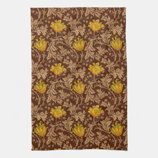 William Morris Anemone, Brown en Mustard Gold Theedoek (Verticaal)