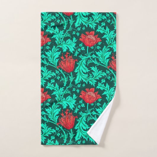William Morris Anemone, Deep Red en Turquoise Bad Handdoek (Handdoek)