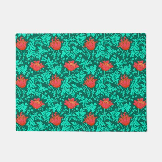 William Morris Anemone, Deep Red en Turquoise Deurmat (Voorkant)