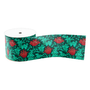 William Morris Anemone, Deep Red en Turquoise Grosgrain Lint