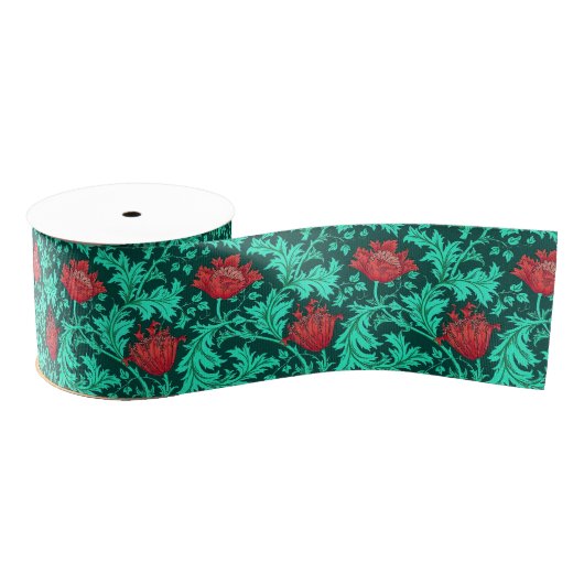 William Morris Anemone, Deep Red en Turquoise Grosgrain Lint (Spoel)